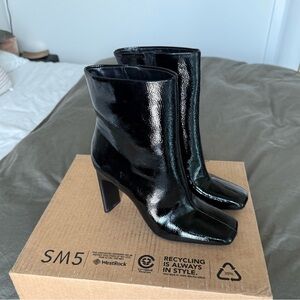NEW Mix No. 6 Black Patent Leather Square Toe Ankle Boots Size 8 Minimalist